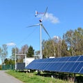 Energy park. Solar panel and eolic system on green park Royalty Free Stock Photo