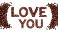 I Love You formed by coffee beans. Royalty Free Stock Photo