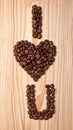 I Love You formed by coffee beans. Royalty Free Stock Photo
