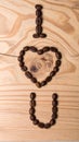 I Love You formed by coffee beans. Royalty Free Stock Photo