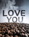 I Love You formed by coffee beans. Royalty Free Stock Photo