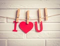 I Love You. Love message in the clothesline Royalty Free Stock Photo