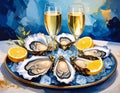 Generated image Mussels and Champagne Elegant Oil Painting Royalty Free Stock Photo