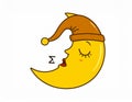 Snoring moon with sleepyhead. Cute drawn sleeping and snoring moon wearing a sleepyhead. Royalty Free Stock Photo