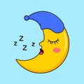 Snoring moon with sleepyhead. Cute drawn sleeping and snoring moon wearing a sleepyhead. Royalty Free Stock Photo