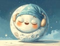 Snoring moon with sleepyhead. Cute drawn sleeping and snoring moon wearing a sleepyhead. Royalty Free Stock Photo