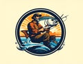 Logo Template Fish and Fisherman. Illustration of a Fish and Fisherman Royalty Free Stock Photo