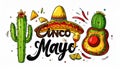 Cinco de Mayo sign vector drawing on a white background. Royalty Free Stock Photo
