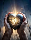 Generated Image A pair of hands gently holding a cracked heart-shaped vase Royalty Free Stock Photo