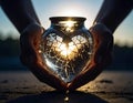 Generated Image A pair of hands gently holding a cracked heart-shaped vase Royalty Free Stock Photo