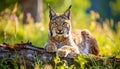 Bobcat lynx cat wildlife animal meadow. The young wild bobcat lynx cat animal Royalty Free Stock Photo