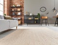 Beige carpet in modern living room interior with industrial furniture and brick wall Royalty Free Stock Photo