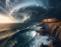 Stormcloud with lightning over the sea. Royalty Free Stock Photo