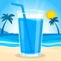 Blue Summer Juice. A summer concept with waves, palms and sunshine Royalty Free Stock Photo