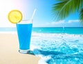 Blue Summer Juice. A summer concept with waves, palms and sunshine Royalty Free Stock Photo