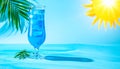 Blue Summer Juice. A summer concept with waves, palms and sunshine Royalty Free Stock Photo