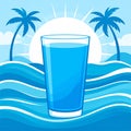 Blue Summer Juice. A summer concept with waves, palms and sunshine Royalty Free Stock Photo