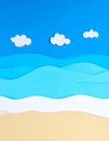 Abstract paper art sea or ocean water waves and beach. Summer background with seacoast. Royalty Free Stock Photo