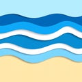 Abstract paper art sea or ocean water waves and beach. Summer background with seacoast. Royalty Free Stock Photo