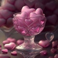 Pink, heart-shaped objects, likely candies or decorative items in a glass . Generated image Royalty Free Stock Photo