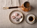 Traditional turkish coffee with turkish delight. Generated image Royalty Free Stock Photo