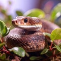 Snake in the bushes. Poisonous snake in in green plants. Royalty Free Stock Photo