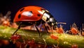 Ladybug eating aphids. Macro of ladybug (Adalia bipunctata) eating aphids on stem Royalty Free Stock Photo