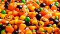 Many colourful halloween candy filling background. Royalty Free Stock Photo