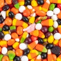 Many colourful halloween candy filling background. Royalty Free Stock Photo