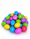 Pile of colorful Easter eggs isolated on white - 3d render Royalty Free Stock Photo