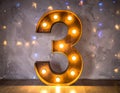 Lights in the shape of numbers. Lights in the shape of the number 3 Royalty Free Stock Photo