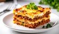 Moussaka as closeup on a white plate Royalty Free Stock Photo