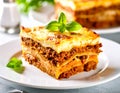 Moussaka as closeup on a white plate Royalty Free Stock Photo