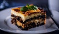 Moussaka as closeup on a white plate Royalty Free Stock Photo