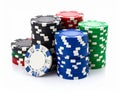 Pile of poker chips on white Royalty Free Stock Photo