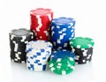 Pile of poker chips on white Royalty Free Stock Photo