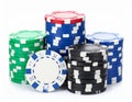 Pile of poker chips on white Royalty Free Stock Photo