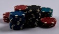 Pile of poker chips on white Royalty Free Stock Photo