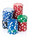 Pile of poker chips on white Royalty Free Stock Photo