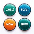 Four large circular buttons on a white background, each with a black border. Royalty Free Stock Photo