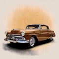 Classic 1950s-style car illustration featuring a brown vintage automobile with chrome details and prominent round headlights. Royalty Free Stock Photo