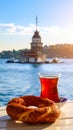 Traditional Turkish Sesame Bagel (Simit) and Turkish Tea Royalty Free Stock Photo