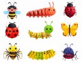 Cute bugs and insects cartoon characters, bumblebee, ladybug, ant, caterpillar, snail Royalty Free Stock Photo