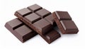Pieces of delicious dark chocolate isolated on white Royalty Free Stock Photo