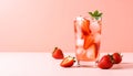 Refreshing Strawberry Soda in Clear Glass with Copy Space Royalty Free Stock Photo