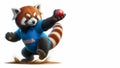 Anthropomorphic Indian Red Panda in Traditional Cricket Attire Swinging Bat on Clean White Background Royalty Free Stock Photo