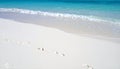 White Sandy Beach with Footprints and Turquoise Sea Royalty Free Stock Photo