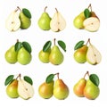 Fresh ripe pears isolated on white, set Royalty Free Stock Photo