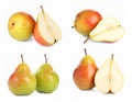 Fresh ripe pears isolated on white, set Royalty Free Stock Photo