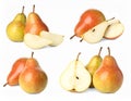 Fresh ripe pears isolated on white, set Royalty Free Stock Photo